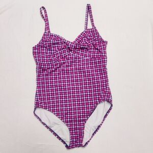 Beach House Buffalo Plaid Pink Purple One Piece Swimsuit Sz 14